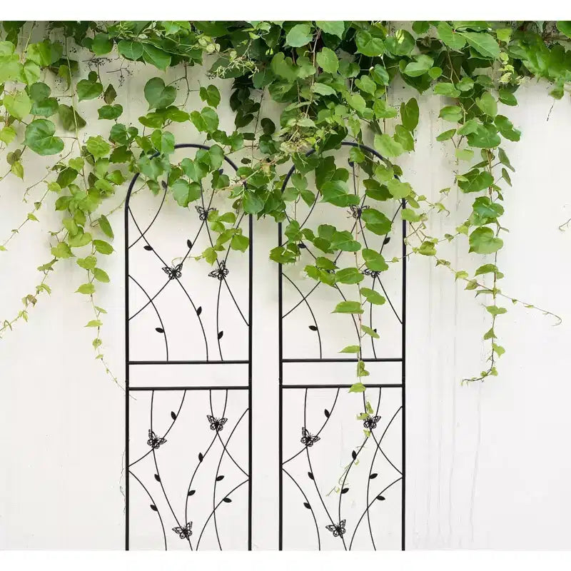 MAYEERTY Lot de 2 treillis de jardin métalliques 180x50 cm - Antirouille, décor papillon noir, pour plantes grimpantes d'extérieur