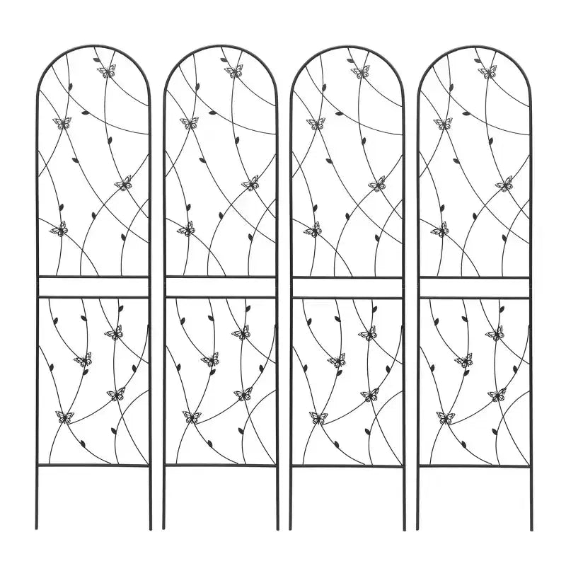 MAYEERTY Lot de 2 treillis de jardin métalliques 180x50 cm - Antirouille, décor papillon noir, pour plantes grimpantes d'extérieur