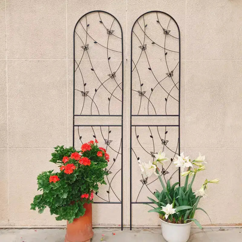 MAYEERTY Lot de 2 treillis de jardin métalliques 180x50 cm - Antirouille, décor papillon noir, pour plantes grimpantes d'extérieur