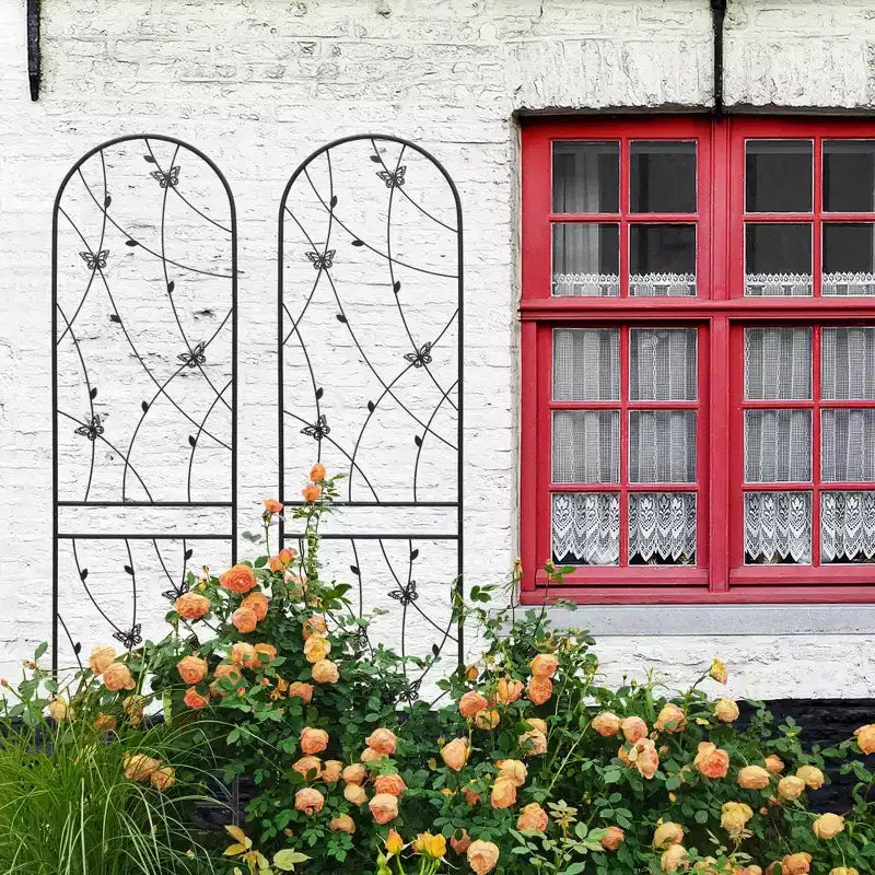 MAYEERTY Lot de 2 treillis de jardin métalliques 180x50 cm - Antirouille, décor papillon noir, pour plantes grimpantes d'extérieur