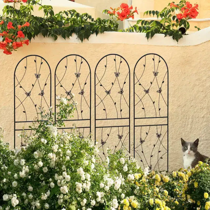MAYEERTY Lot de 2 treillis de jardin métalliques 180x50 cm - Antirouille, décor papillon noir, pour plantes grimpantes d'extérieur