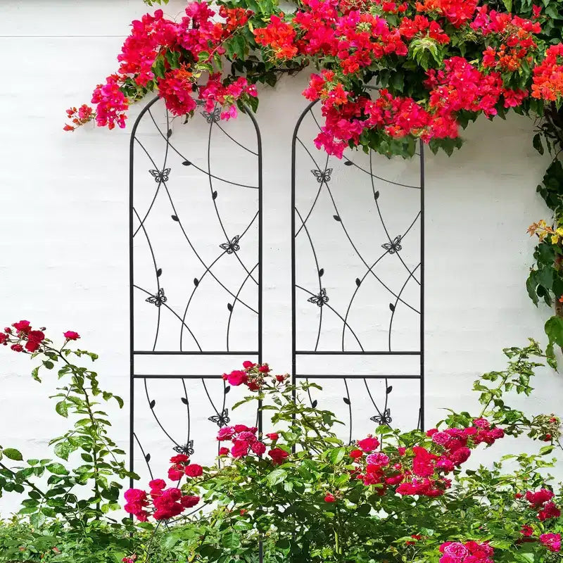 MAYEERTY Lot de 2 treillis de jardin métalliques 180x50 cm - Antirouille, décor papillon noir, pour plantes grimpantes d'extérieur