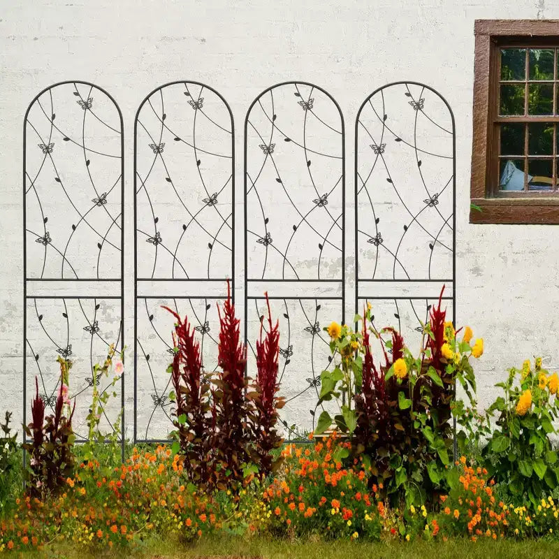 MAYEERTY Lot de 2 treillis de jardin métalliques 180x50 cm - Antirouille, décor papillon noir, pour plantes grimpantes d'extérieur