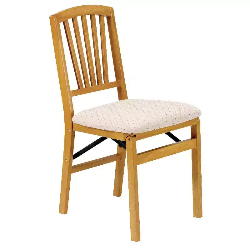 Stakmore Set of 2 Slat Back Folding Chair Oak Brown Solid Hardwood, Padded Seat, Fully Assembled