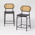 Set of 2 24" Wicker Back Metal Counter Height Barstool with Footrest Black - Room Essentials™