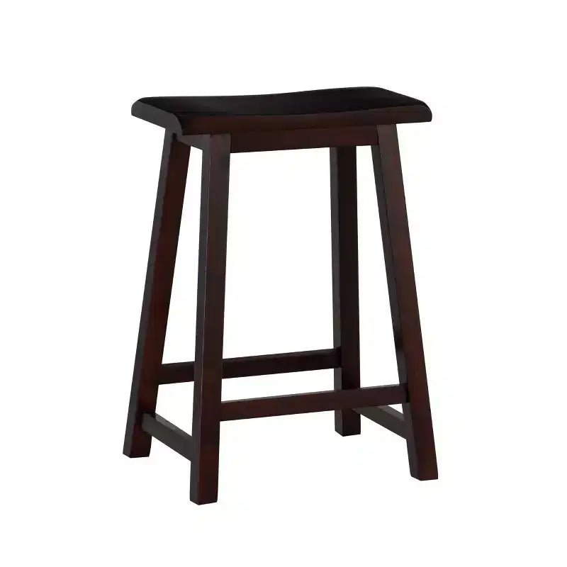 24" Saddle Counter Height Barstool Wood Brown - Linon: Classic, Backless, Rubberwood Construction