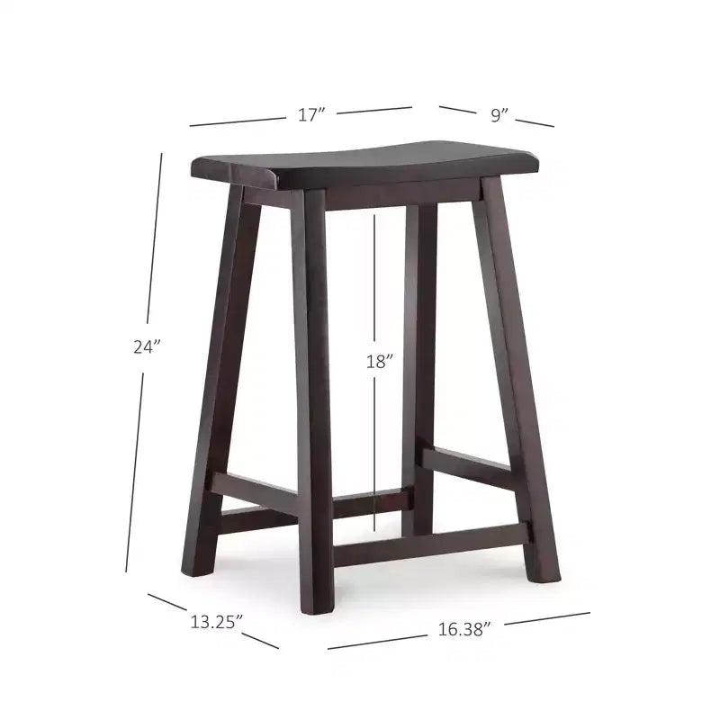 Tabouret de bar 61 cm, hauteur comptoir, bois marron - Linon : Classique, sans dossier, construction en bois d'hévéa