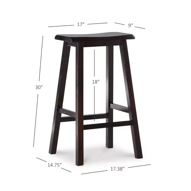 Tabouret de bar 30" sans dossier avec assise inclinée marron bois - Linon : Bois d'hévéa, repose-pieds, hauteur fixe