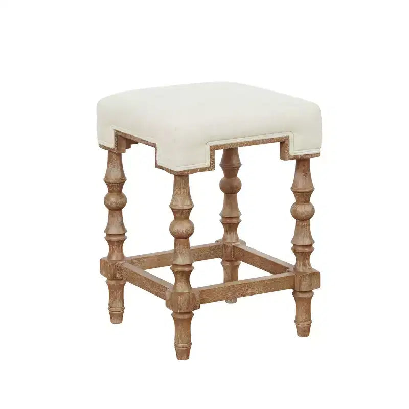 Shelly Backless Counter Height Barstool Natural - Linon: Geometric Seat, Washed Wood Legs, Polyester Upholstery