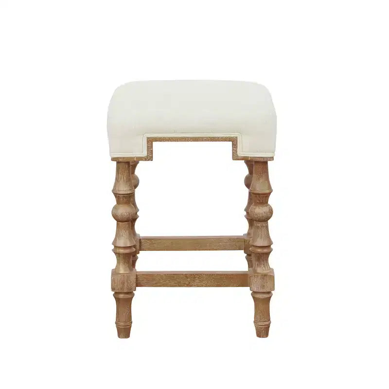 Tabouret de bar Shelly sans dossier, hauteur comptoir, naturel - Linon : Assise géométrique, pieds en bois lavé, revêtement en polyester