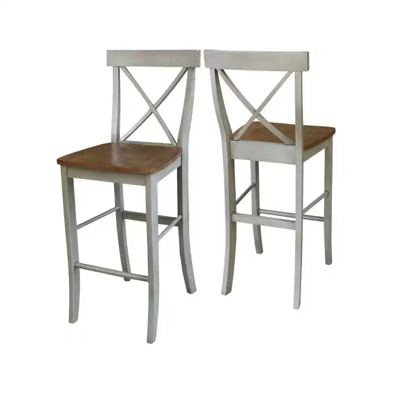 Tabouret de bar à dossier en X de 30 po Naturel - International Concepts : Bois massif, Assise carrée, Sans accoudoirs