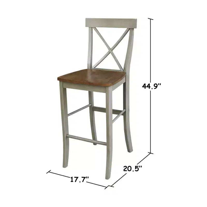 Tabouret de bar à dossier en X de 30 po Naturel - International Concepts : Bois massif, Assise carrée, Sans accoudoirs