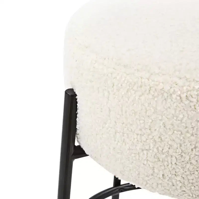 Nathan James Lot de 2 tabourets de bar sans dossier Isaac en bouclé blanc, hauteur comptoir