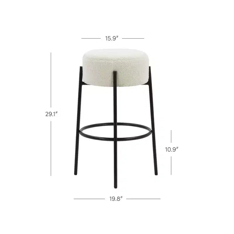 Nathan James Lot de 2 tabourets de bar sans dossier Isaac en bouclé blanc, hauteur comptoir