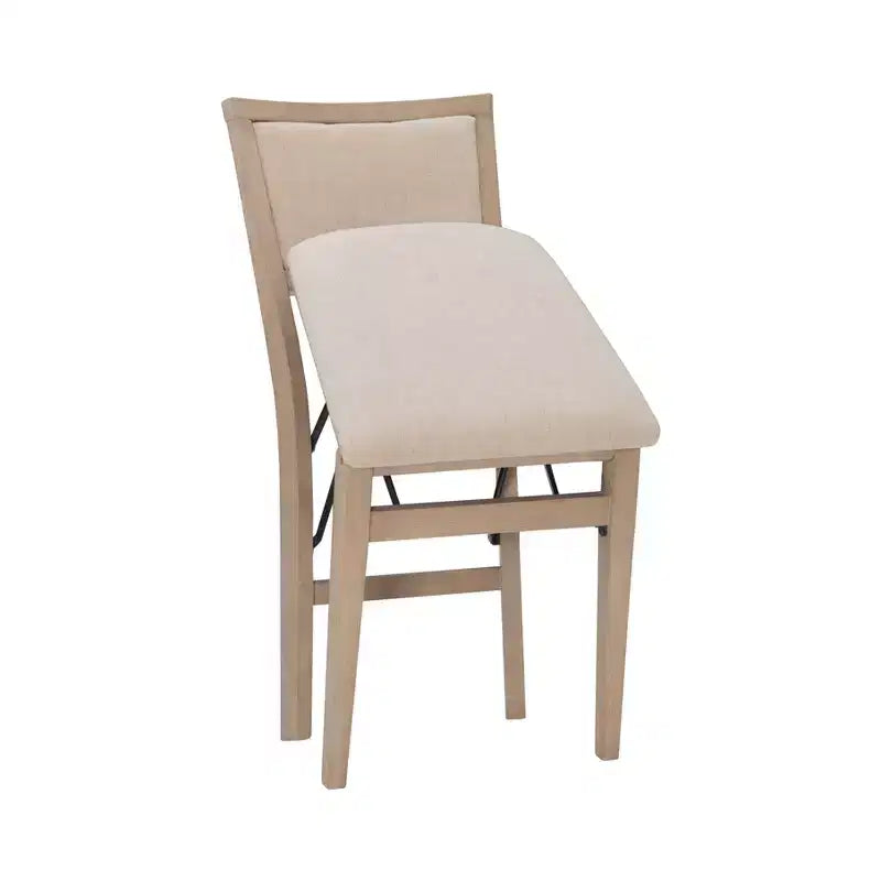 Lot de 2 chaises pliantes en bois massif couleur gris délavé – Rembourrage beige