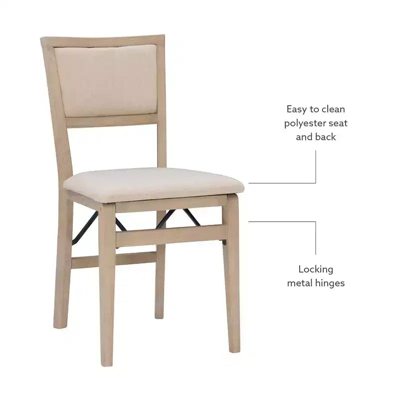 Lot de 2 chaises pliantes en bois massif couleur gris délavé – Rembourrage beige