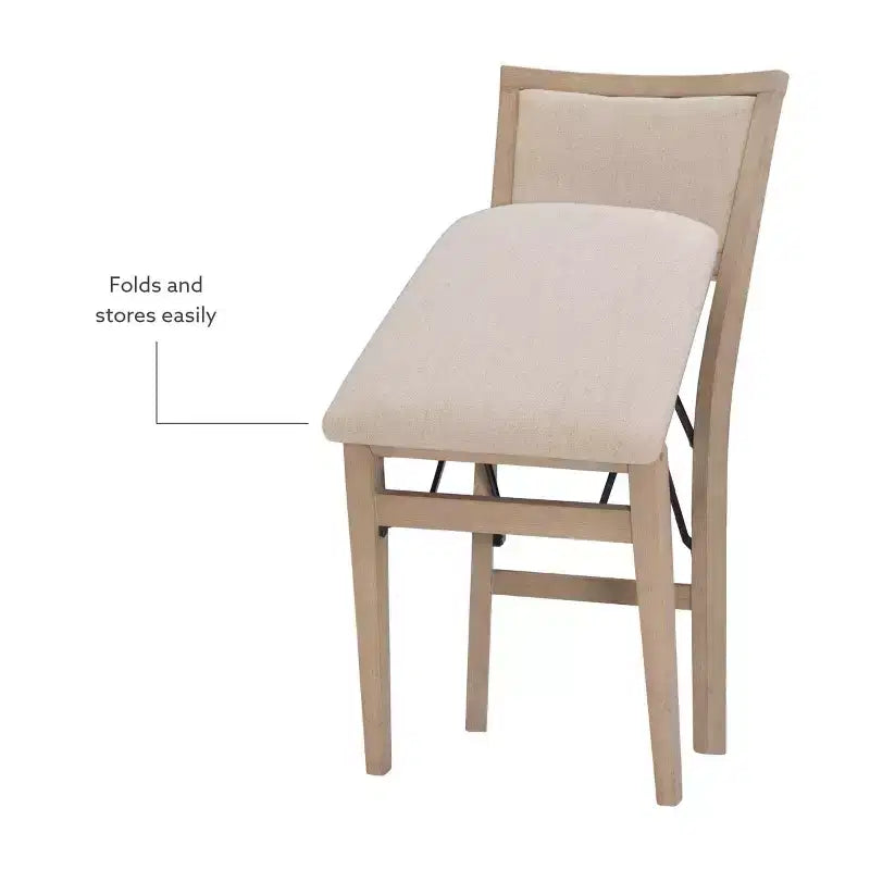 Lot de 2 chaises pliantes en bois massif couleur gris délavé – Rembourrage beige