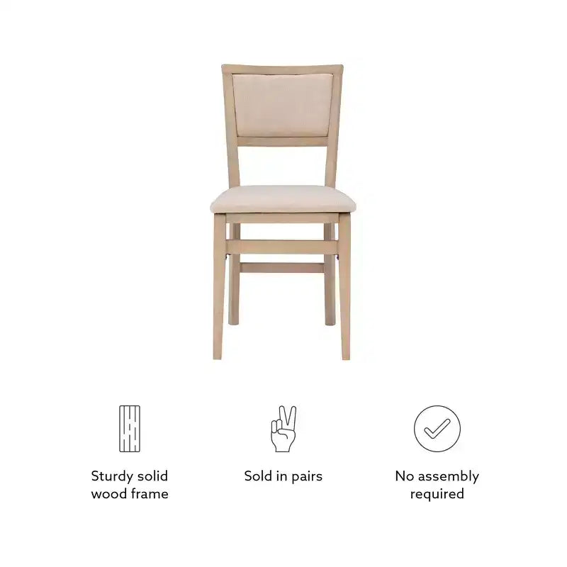 Lot de 2 chaises pliantes en bois massif couleur gris délavé – Rembourrage beige