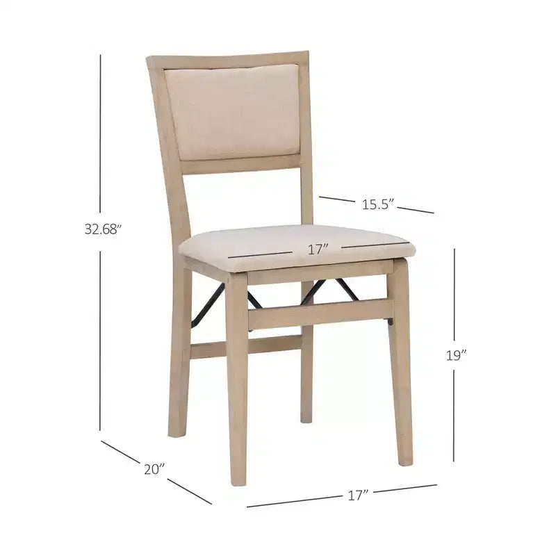 Lot de 2 chaises pliantes en bois massif couleur gris délavé – Rembourrage beige