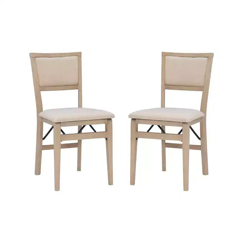 Lot de 2 chaises pliantes en bois massif couleur gris délavé – Rembourrage beige