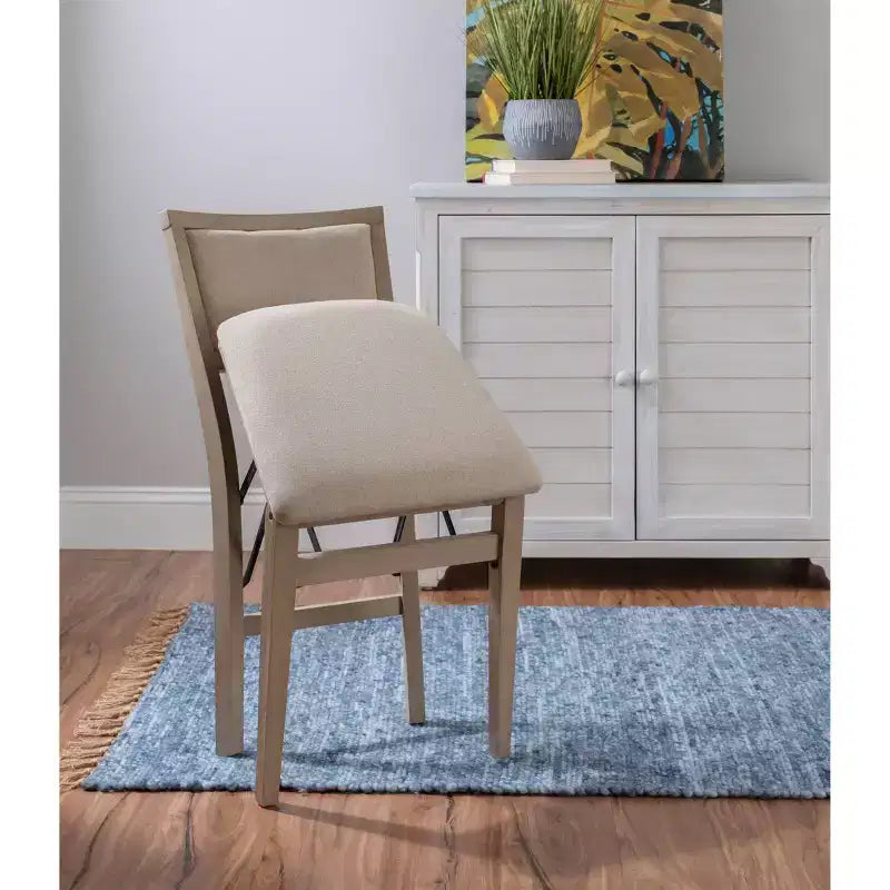 Lot de 2 chaises pliantes en bois massif couleur gris délavé – Rembourrage beige
