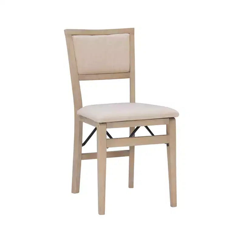 Lot de 2 chaises pliantes en bois massif couleur gris délavé – Rembourrage beige