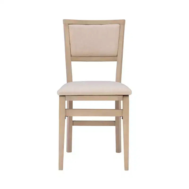 Lot de 2 chaises pliantes en bois massif couleur gris délavé – Rembourrage beige