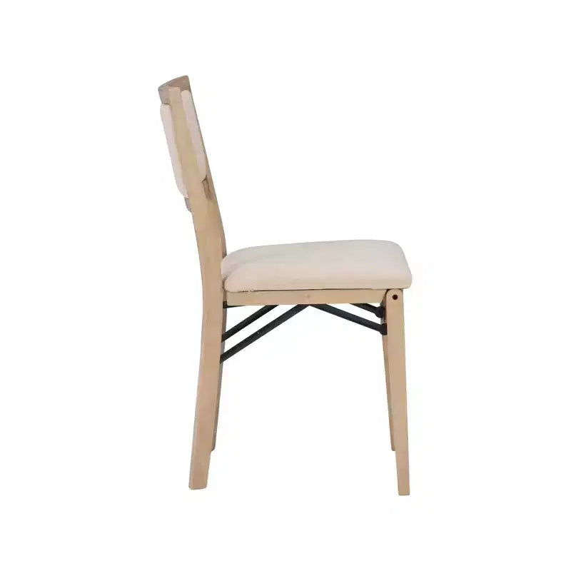 Lot de 2 chaises pliantes en bois massif couleur gris délavé – Rembourrage beige