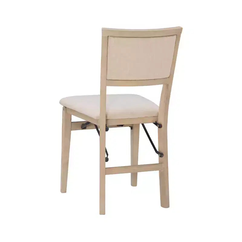Lot de 2 chaises pliantes en bois massif couleur gris délavé – Rembourrage beige