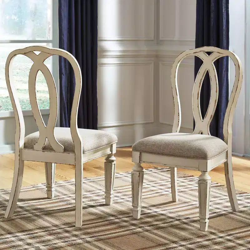 Set of 2 Realyn Ribbon Back Dining Upholstered Side Chair Chipped White - Signature Design by Ashley: Polyester, Textured Finish, Wood Frame