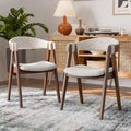 HOMES: Inside + Out Set of 2 Pearlcrest Mid-Century Modern Boucle Upholstered Dining Chairs Walnut