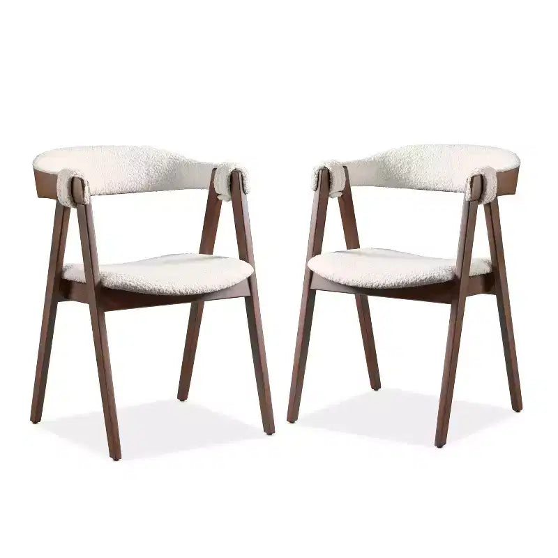 HOMES: Inside + Out Lot de 2 chaises de salle à manger Pearlcrest Mid-Century Modern en tissu bouclé, noyer