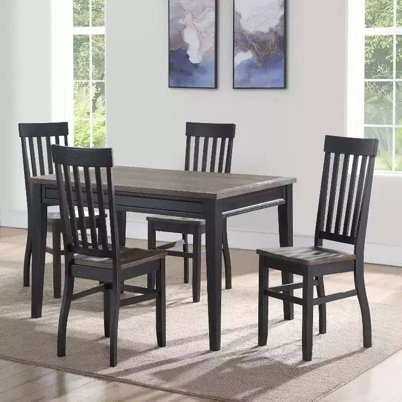 Steve Silver Co. Lot de 2 chaises d'appoint Raven Noir 18 po Noir/Bois flotté : Style champêtre, dossier à lattes, cadre en bois massif
