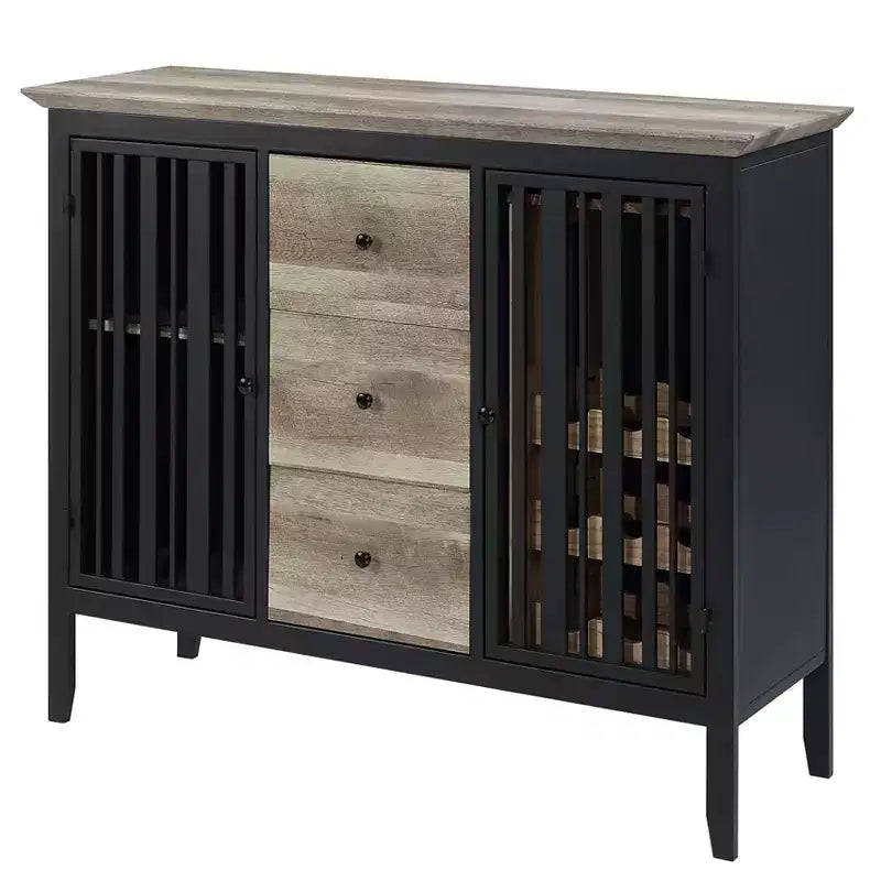 Meuble de cuisine et de salle à manger Zudora de 47 po fini chêne antique et noir sablé – Acme Furniture : cadre en métal, rangement divisé, bois composite