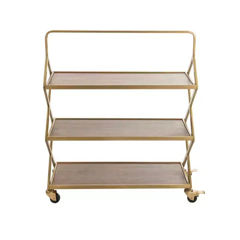 Hudson Bar Cart Gold - Adore Decor: Rolling Storage, 3 Shelves, Rubberwood Surface, No Assembly Required