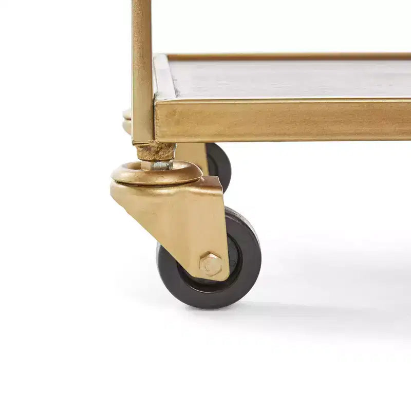 Desserte Hudson dorée - Adore Decor : Rangement roulant, 3 étagères, surface en bois d'hévéa, aucun assemblage requis