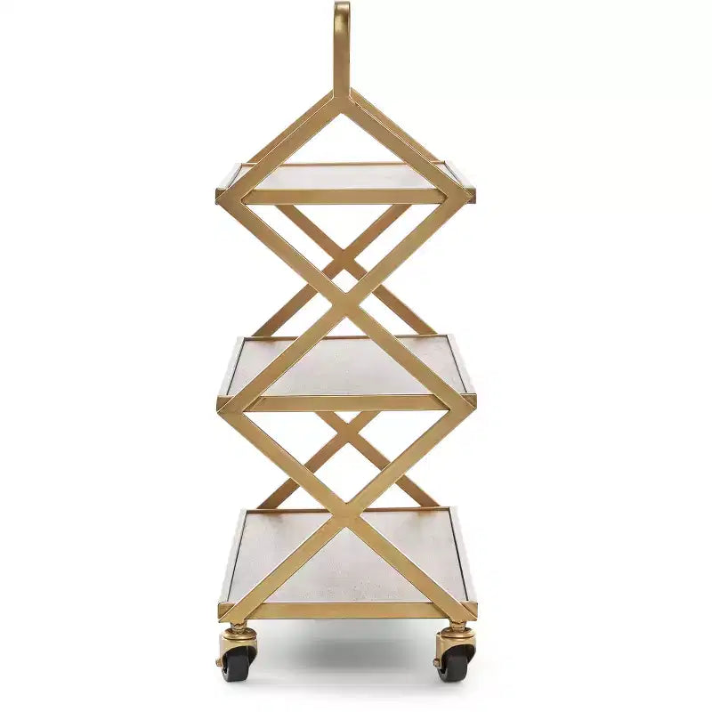 Desserte Hudson dorée - Adore Decor : Rangement roulant, 3 étagères, surface en bois d'hévéa, aucun assemblage requis