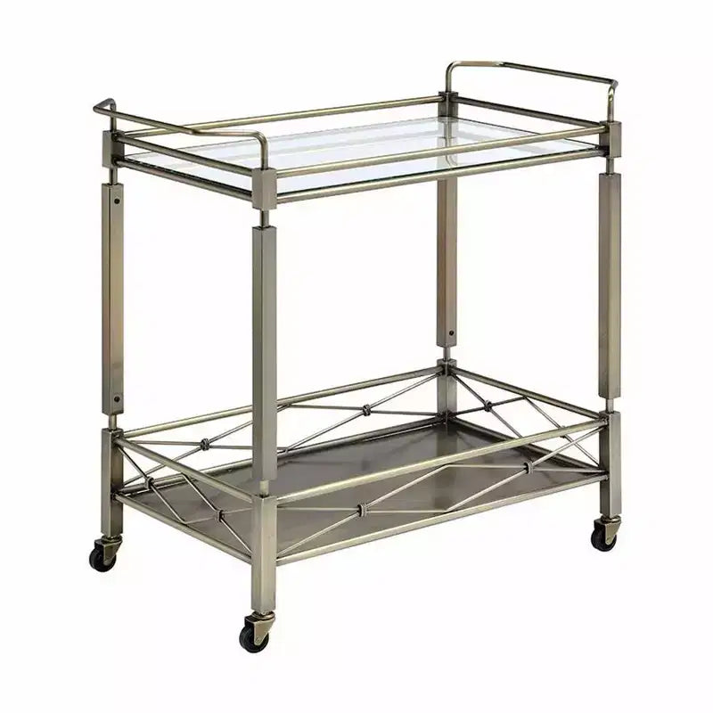 Acme Furniture Matiesen Bar Serving Cart Clear Glass Antique Gold Finish