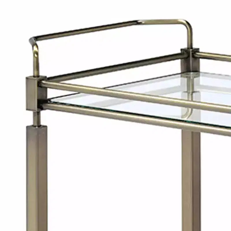 Chariot de service de bar Matiesen Acme Furniture, verre transparent et finition or antique