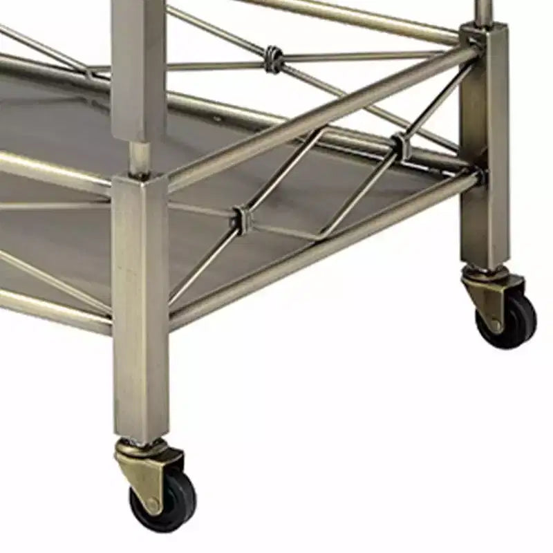 Chariot de service de bar Matiesen Acme Furniture, verre transparent et finition or antique