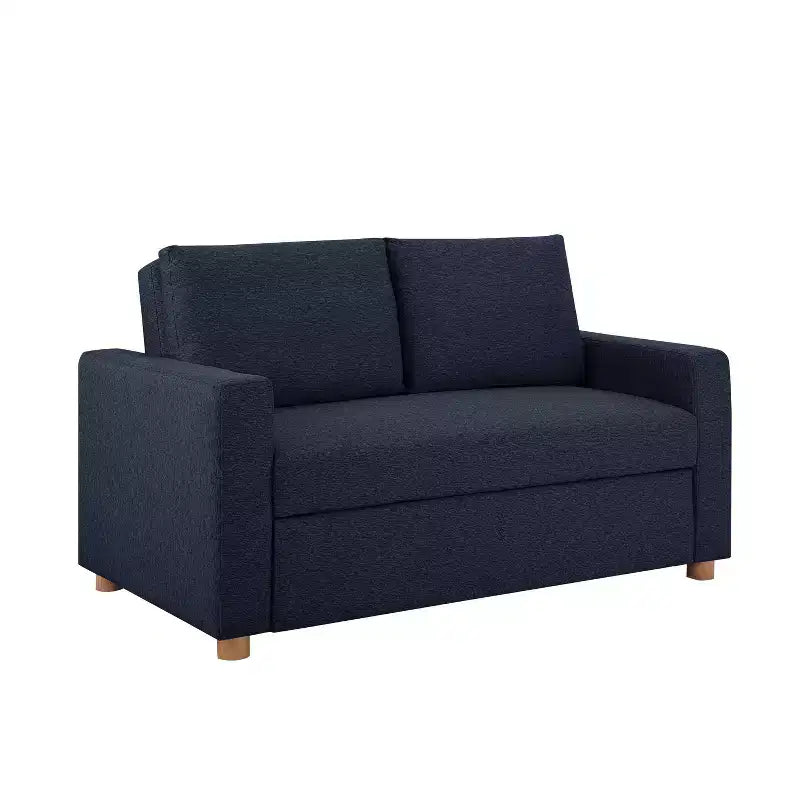 Canapé convertible Serta Aurora Tissu bleu marine : méridienne et lit double, coussins à ressorts ensachés, pieds en bois d'hévéa