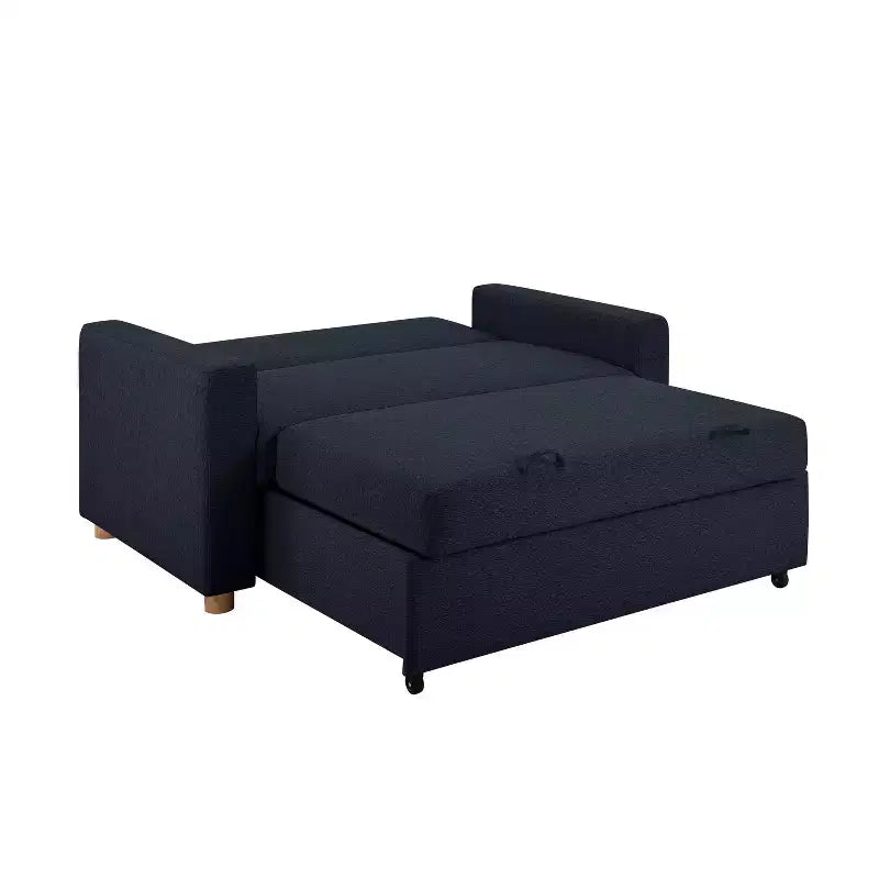 Canapé convertible Serta Aurora Tissu bleu marine : méridienne et lit double, coussins à ressorts ensachés, pieds en bois d'hévéa