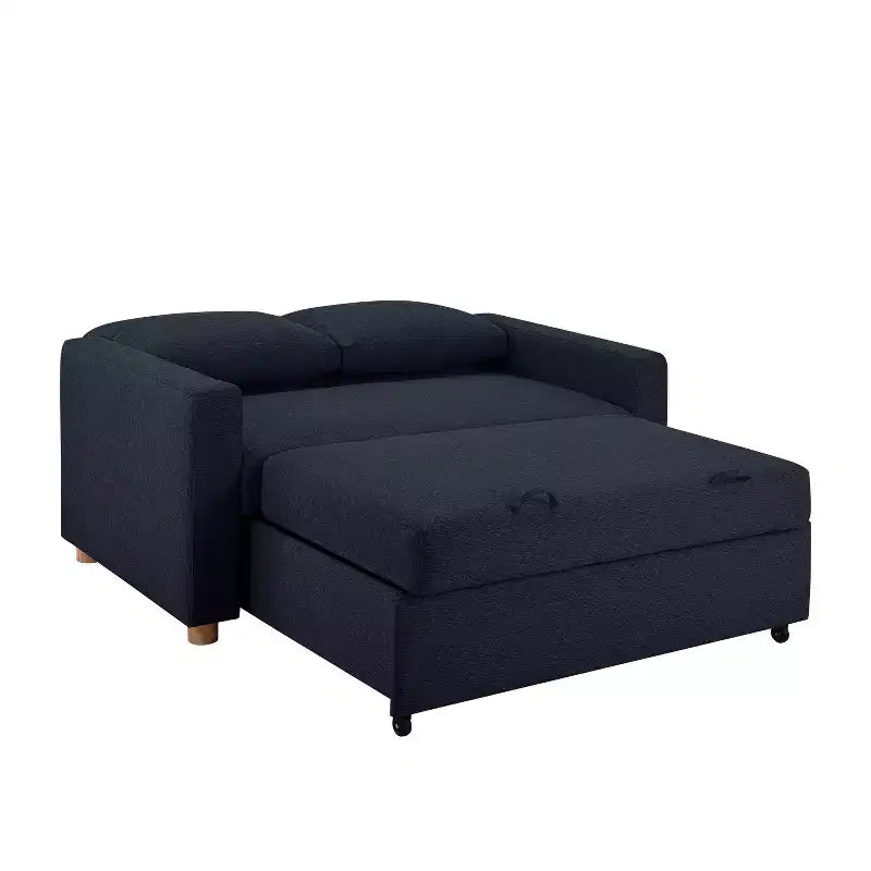 Canapé convertible Serta Aurora Tissu bleu marine : méridienne et lit double, coussins à ressorts ensachés, pieds en bois d'hévéa