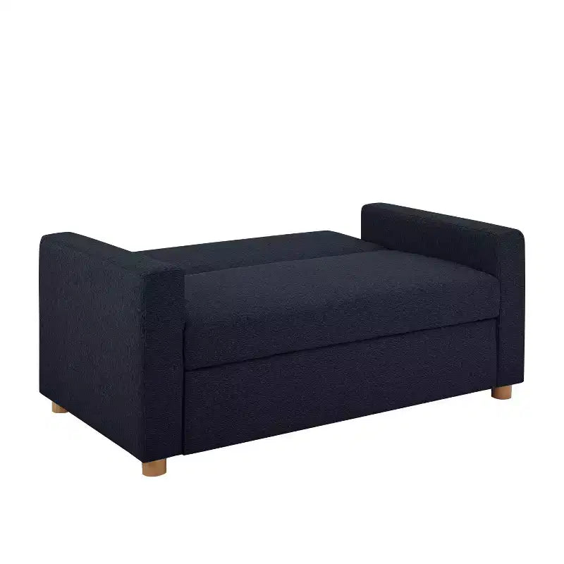 Canapé convertible Serta Aurora Tissu bleu marine : méridienne et lit double, coussins à ressorts ensachés, pieds en bois d'hévéa