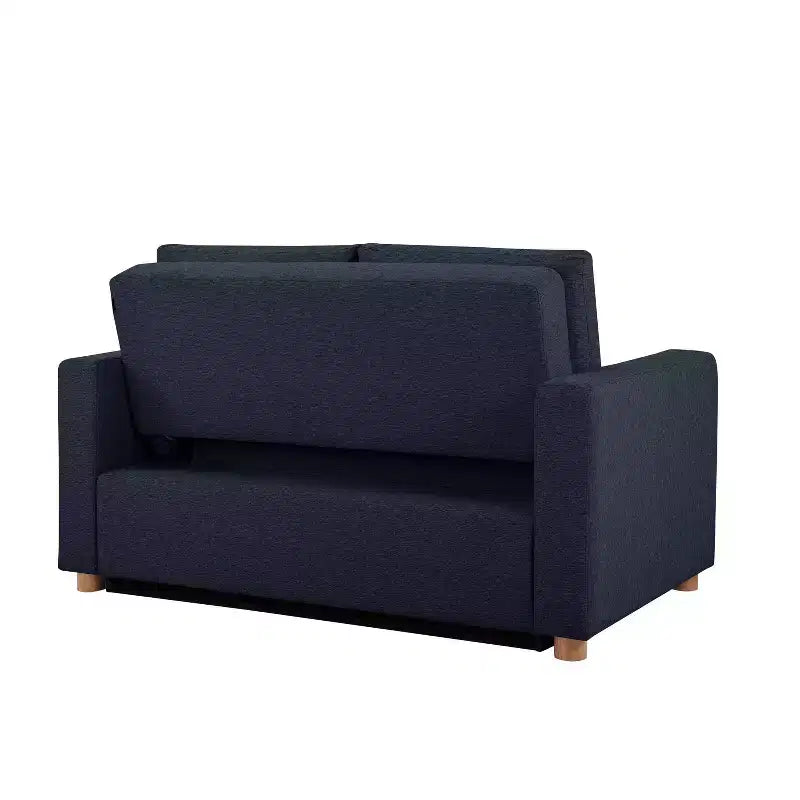 Canapé convertible Serta Aurora Tissu bleu marine : méridienne et lit double, coussins à ressorts ensachés, pieds en bois d'hévéa