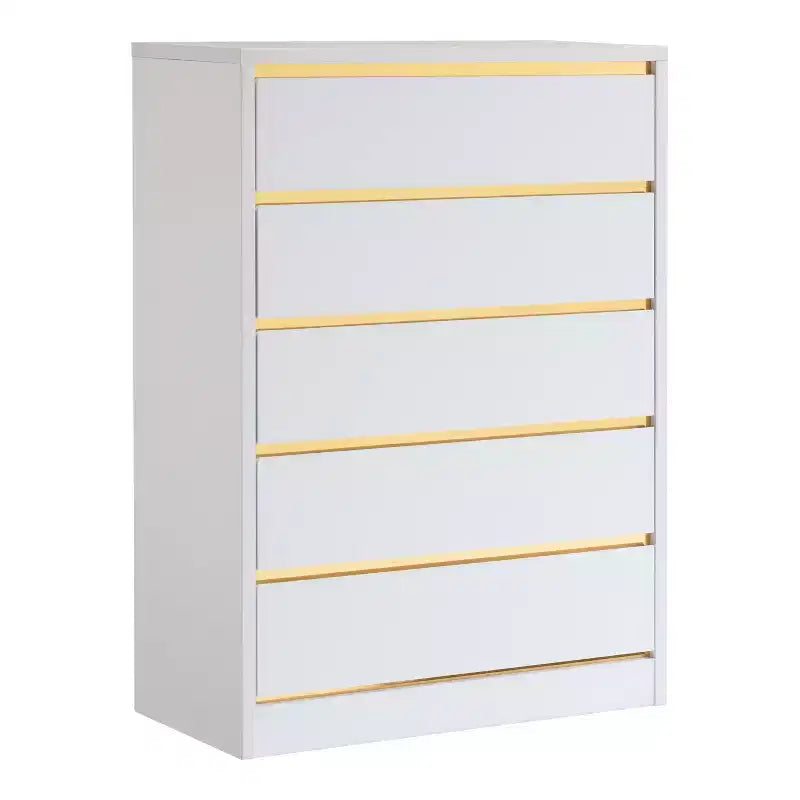 Gailyn Modern 5 Drawer Tall Chest White: Vertical Storage, Smooth Finish, Metal Hardware