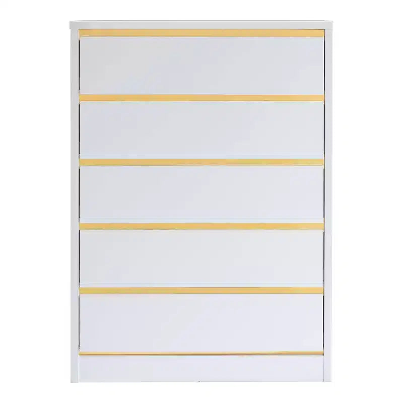 Gailyn Modern 5 Drawer Tall Chest White: Vertical Storage, Smooth Finish, Metal Hardware