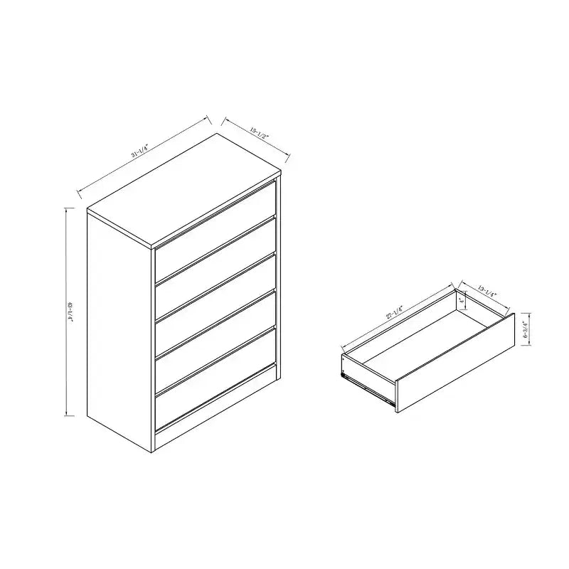 Gailyn Modern 5 Drawer Tall Chest White: Vertical Storage, Smooth Finish, Metal Hardware