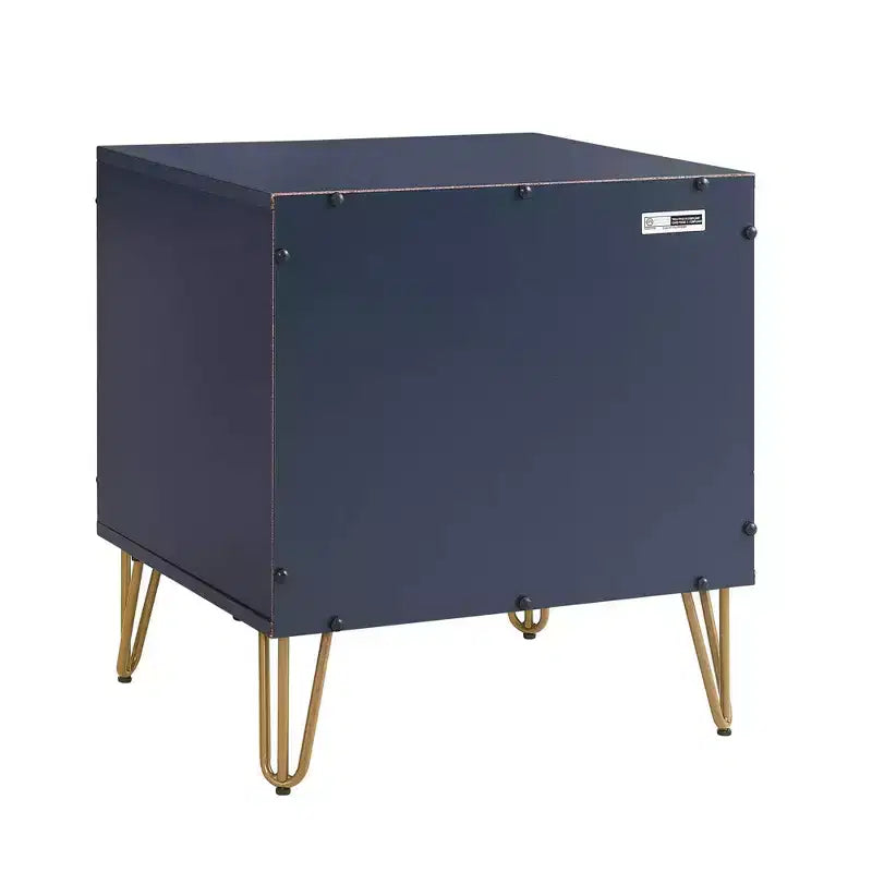 Manhattan Comfort Dumbo Table de chevet avec tiroir Bleu nuit : Rangement contemporain, Glissières en métal, Finition brillante