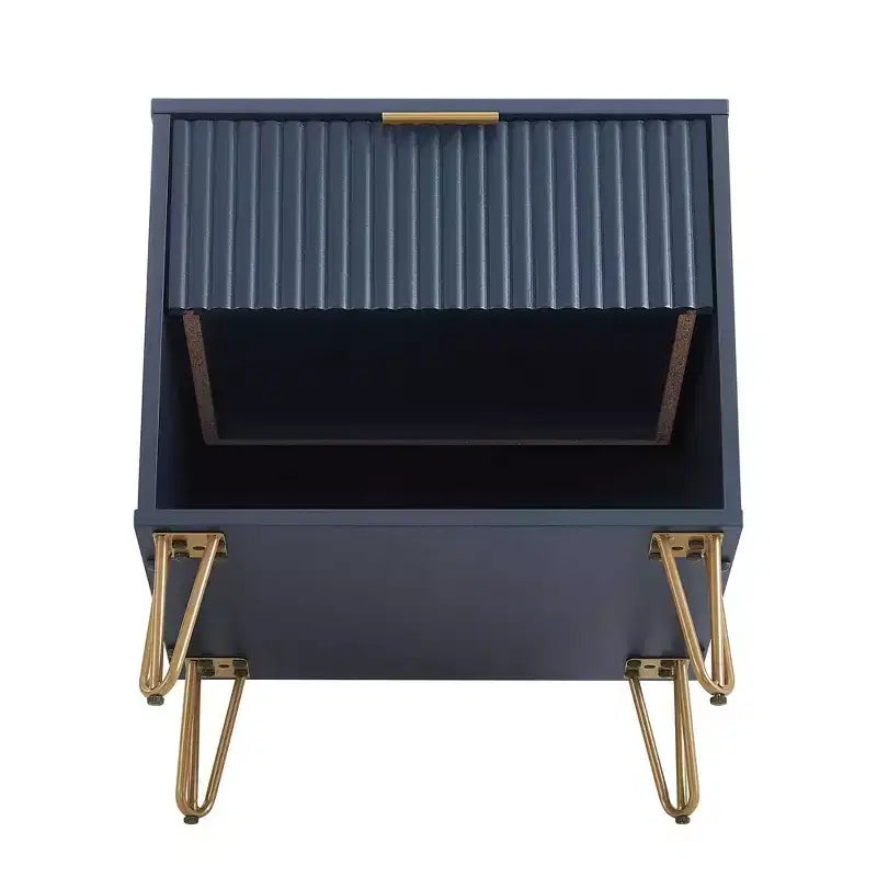 Manhattan Comfort Dumbo Table de chevet avec tiroir Bleu nuit : Rangement contemporain, Glissières en métal, Finition brillante